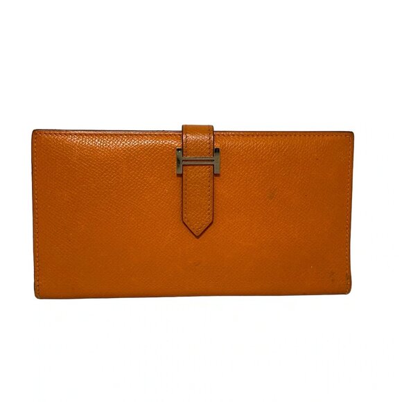 HERMES Bearn - Orange Veau Epsom Square I Long Wallet 451-081825 - Picture 1 of 10